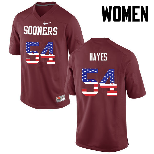Women Oklahoma Sooners #54 Marquis Hayes College Football USA Flag Fashion Jerseys-Crimson - Click Image to Close